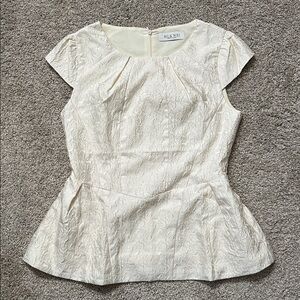 cute cap sleeve cream floral blouse